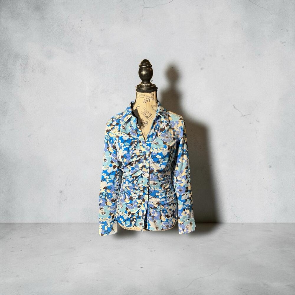 Rails New With Tags Lisa Ruched Floral Print Blouse In Blue Zinnia Size Small